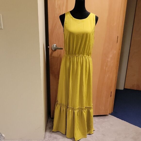 Calvin Klein Greenish Yellow Sleeveless Maxi Dress Sz 10 - Picture 1 of 8